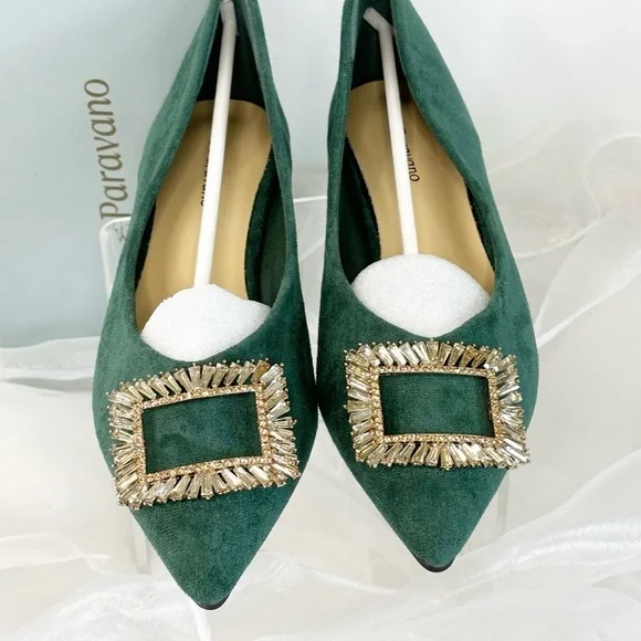 C.Paravano Women’s Alessia Embellished Suede Middle Heel Pumps! - Picture 7 of 12